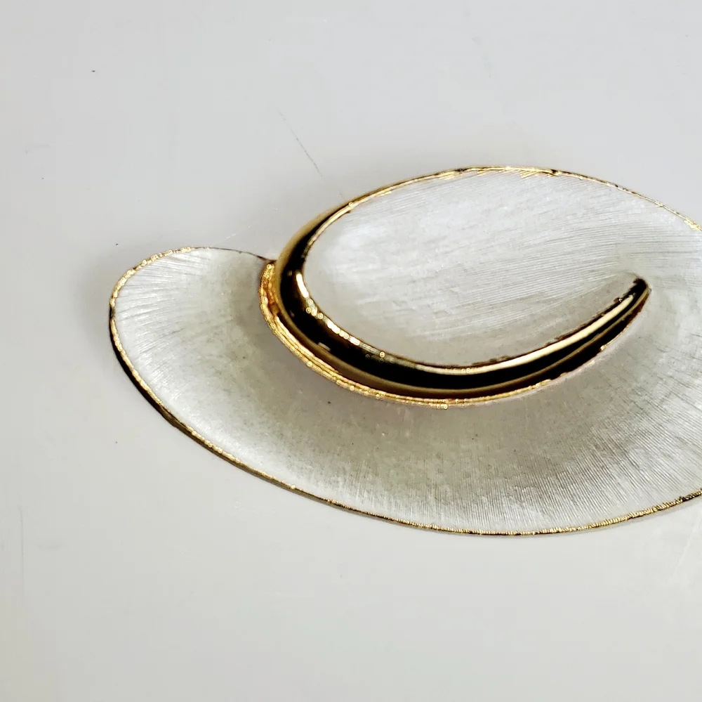 J.J. Signed Pearl White Golden Ladies Brooch